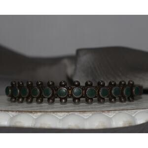 Navajo Sterling Snake-eye Turquoise Sowtooth Bezel Cuff Bracelet 13.2G / 6in